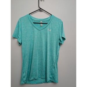 X2 Under Armour Shirt Womens Lg Green Blue Short Sleeve Casual Comfort Ladies